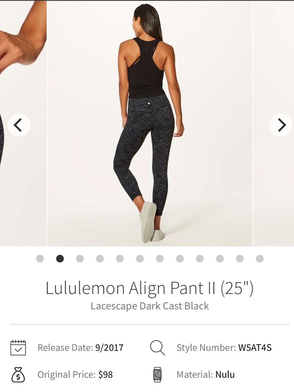 Lululemon Align Pant II (25") Lacescape Dark Cast Black